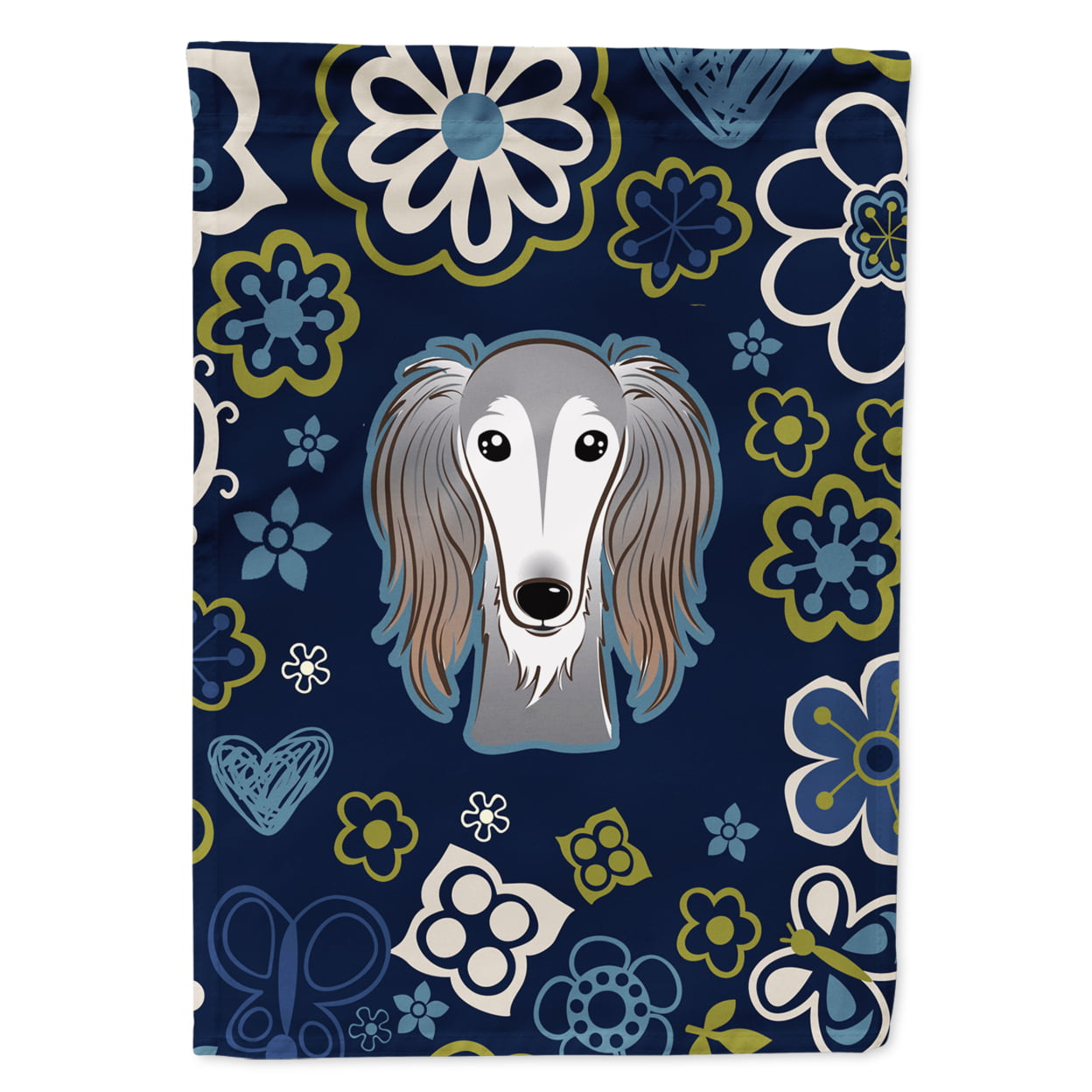 Blue Flowers Saluki Garden Size Flag