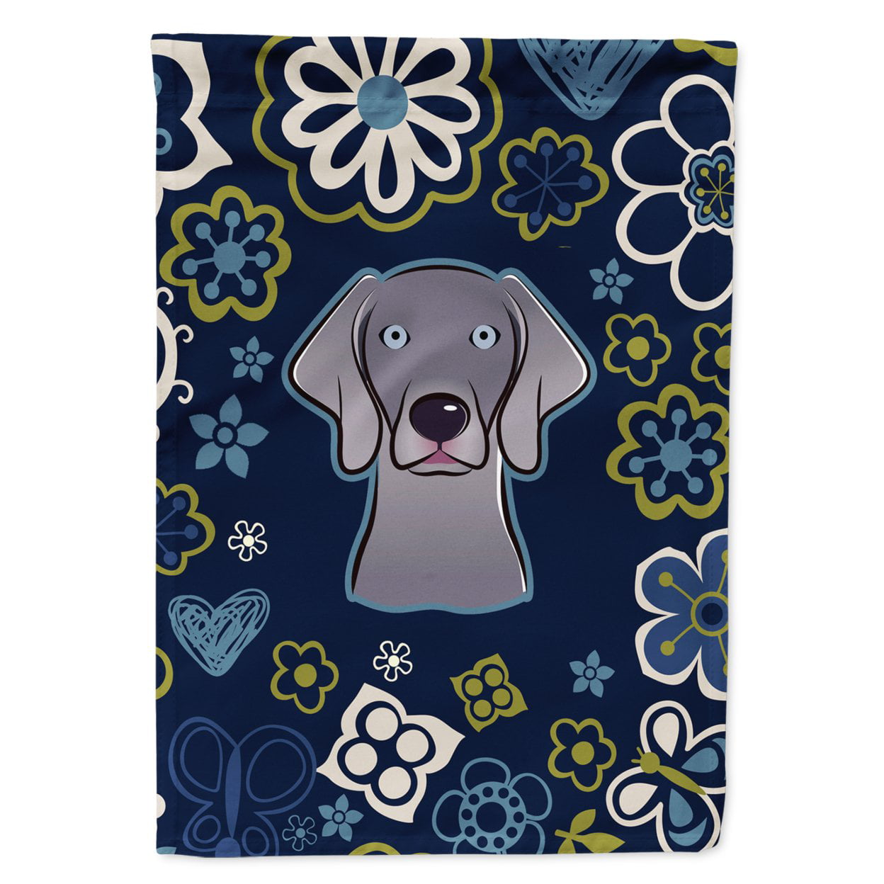 Blue Flowers Weimaraner Garden Size Flag