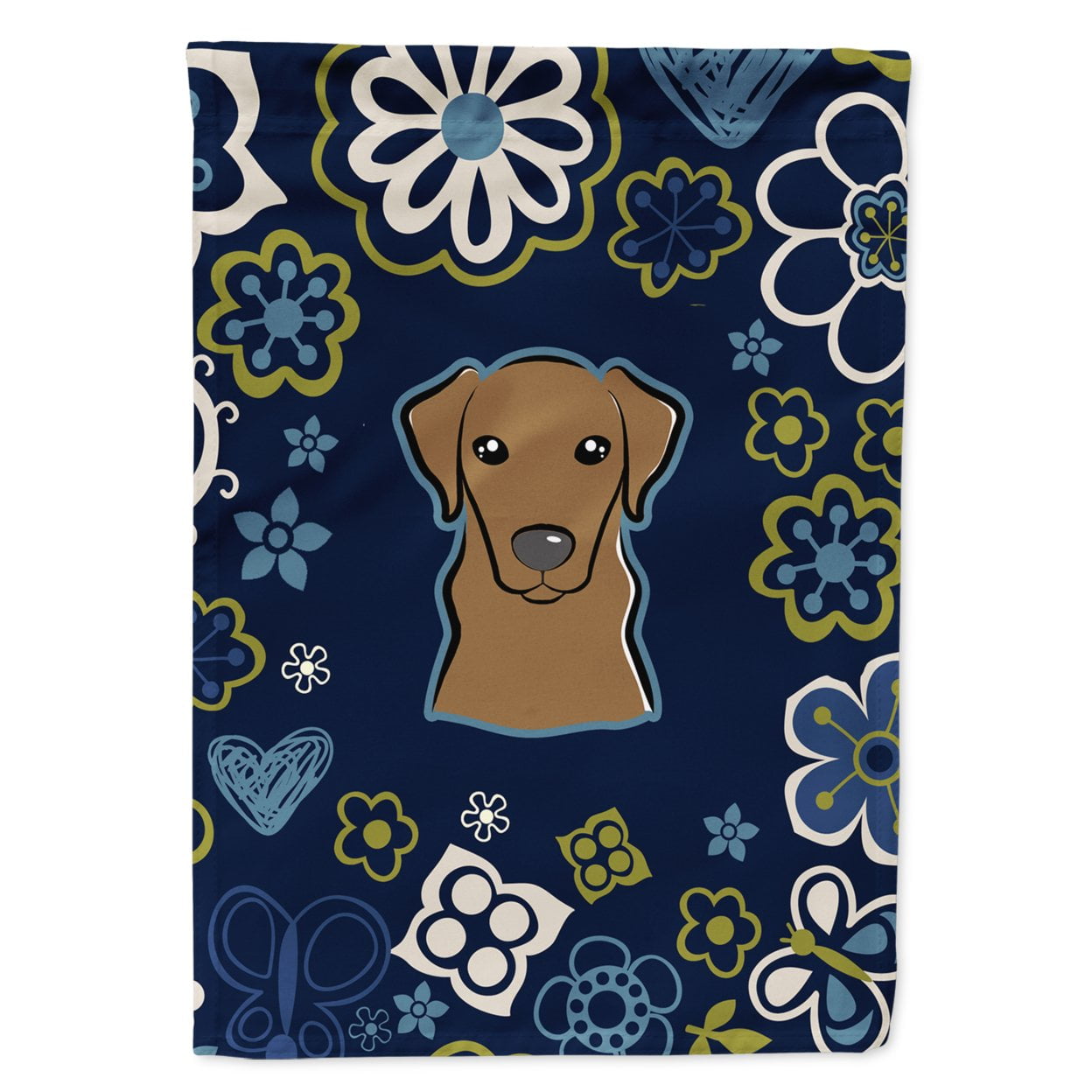 Blue Flowers Chocolate Labrador Garden Size Flag