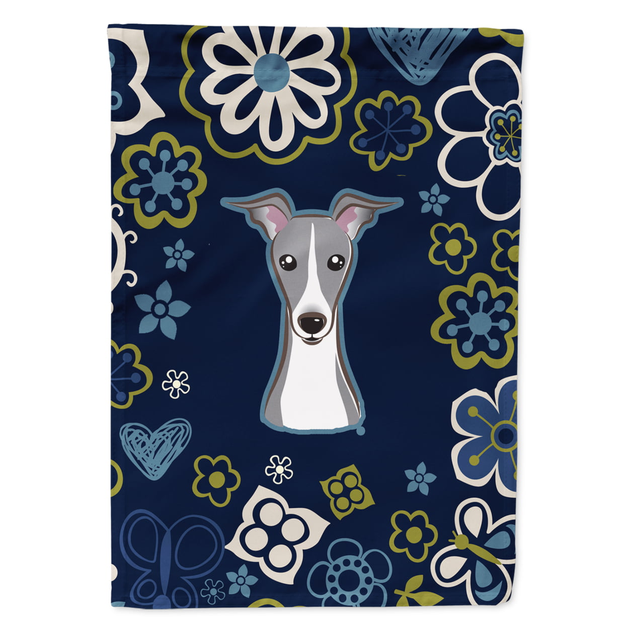 Blue Flowers Italian Greyhound Garden Size Flag