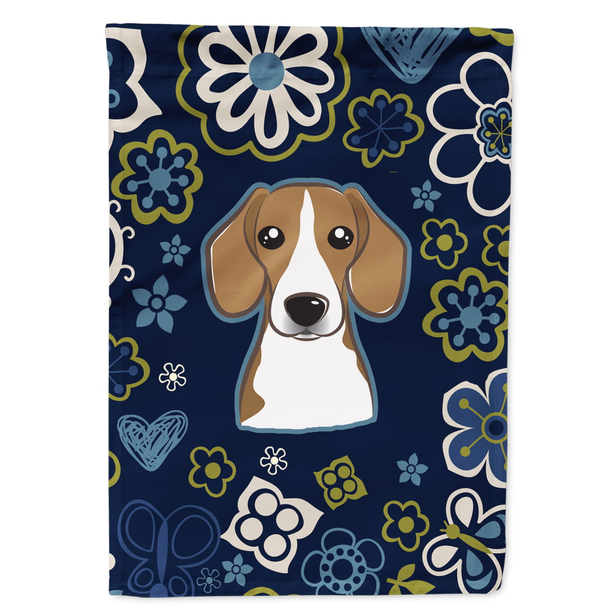 Blue Flowers Beagle Garden Size Flag