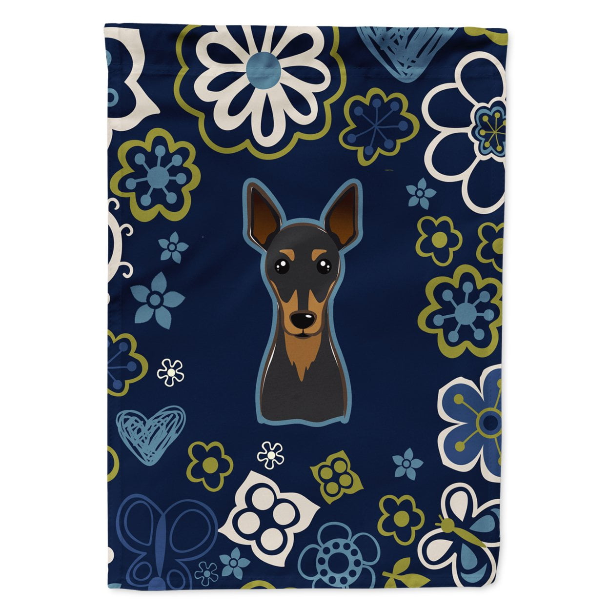 Blue Flowers Min Pin Garden Size Flag
