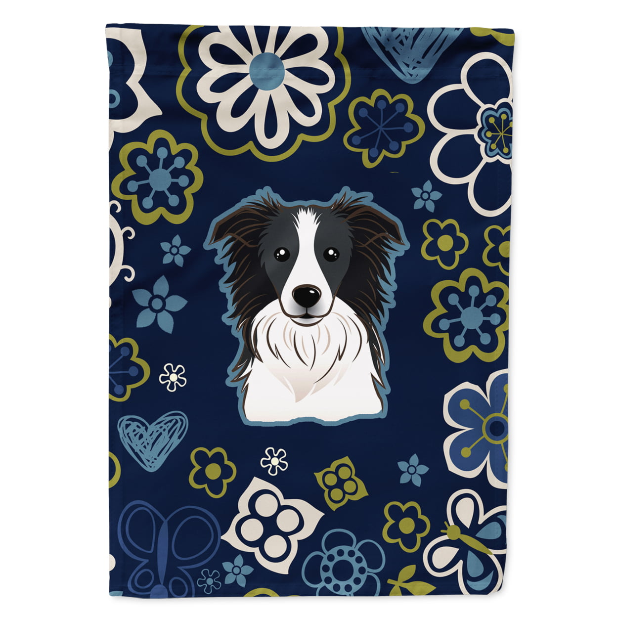 Blue Flowers Border Collie Garden Size Flag