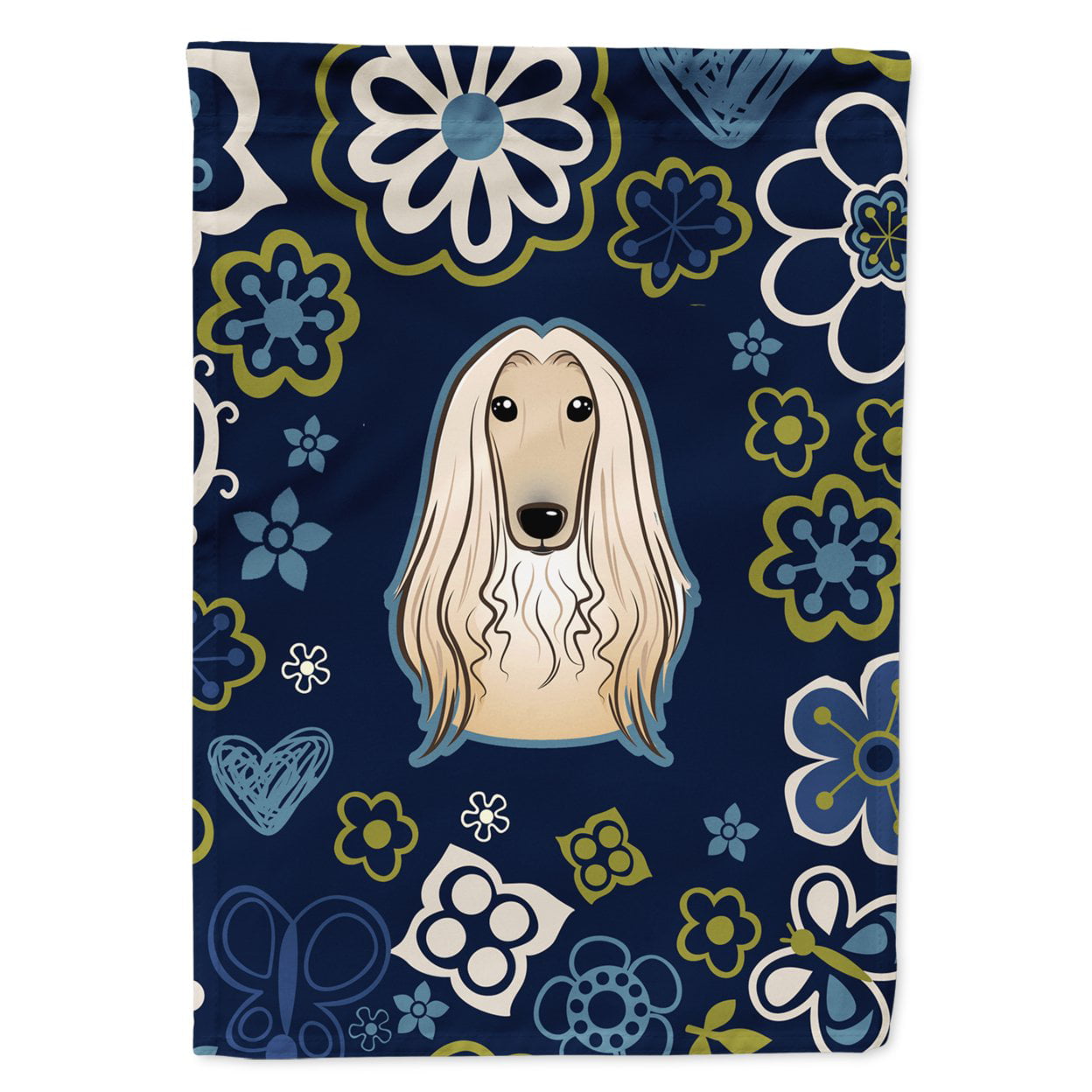 Blue Flowers Afghan Hound Garden Size Flag