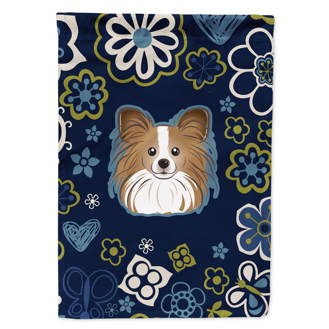 Blue Flowers Papillon Garden Size Flag