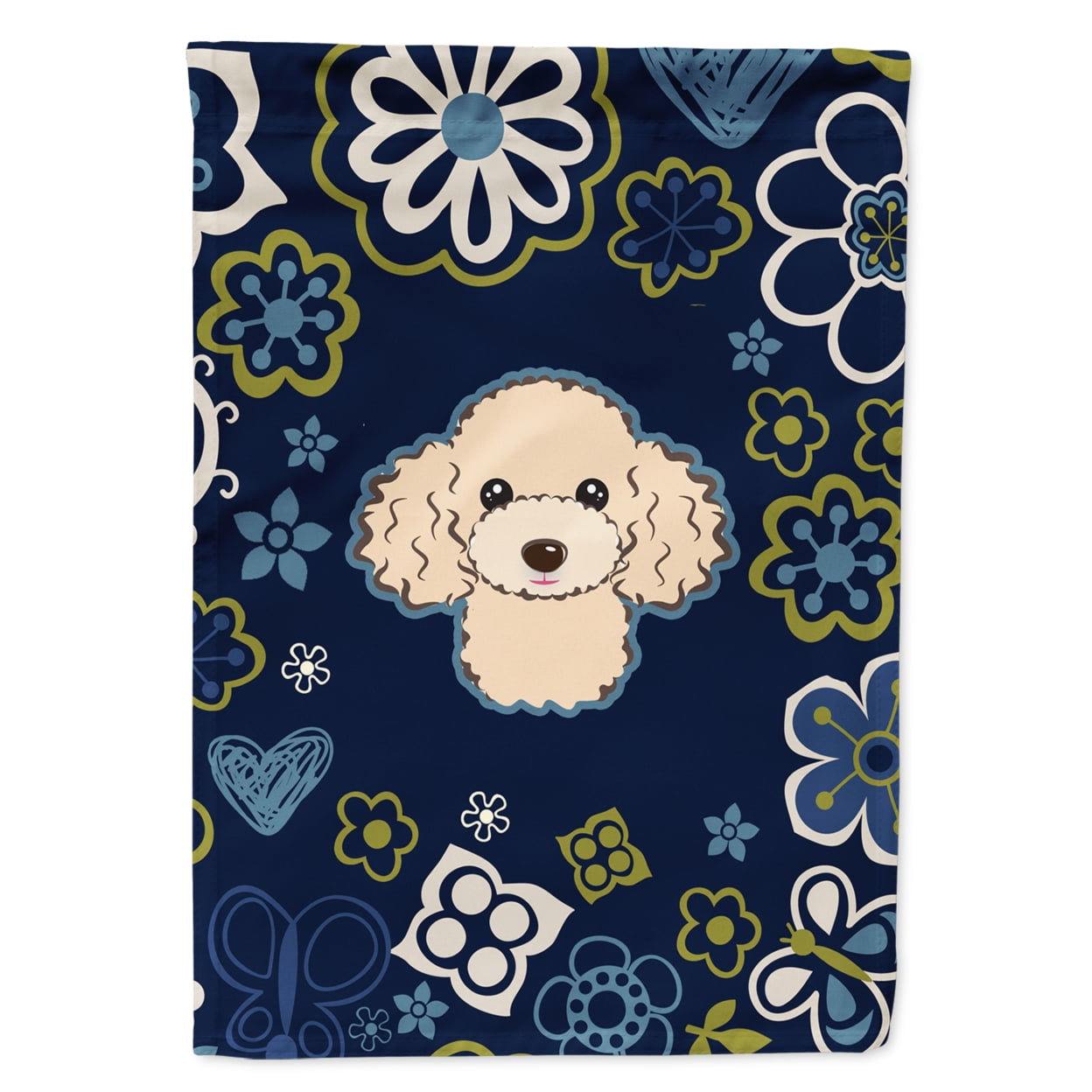Blue Flowers Buff Poodle Garden Size Flag