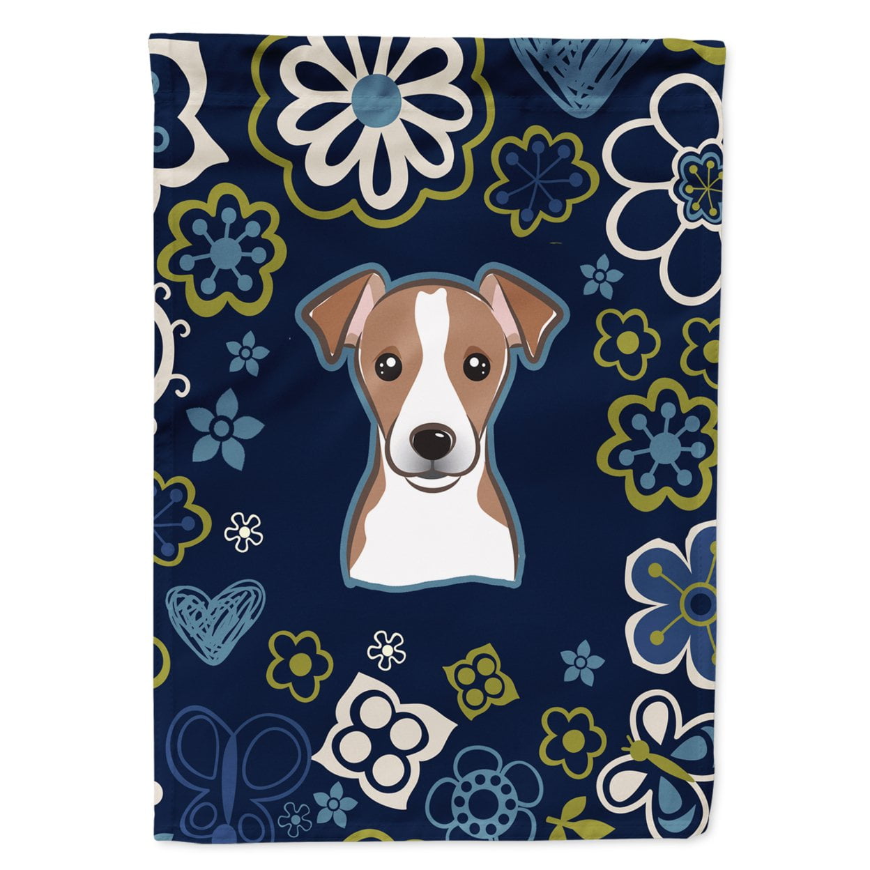 Blue Flowers Jack Russell Terrier Garden Size Flag