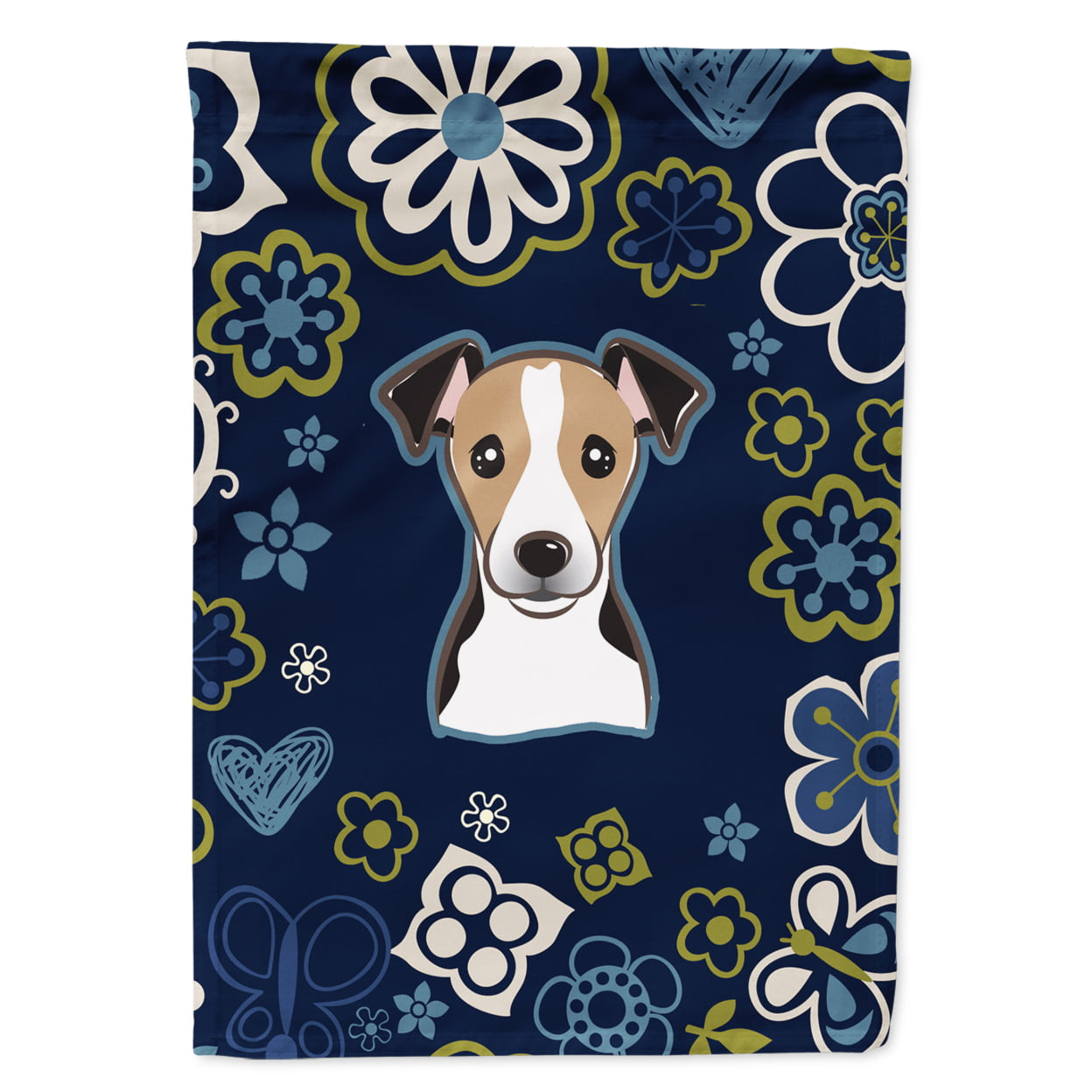 Blue Flowers Jack Russell Terrier Garden Size Flag