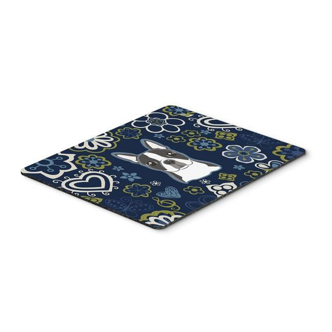 Blue Flowers Boston Terrier Mouse Pad, Hot Pad or Trivet