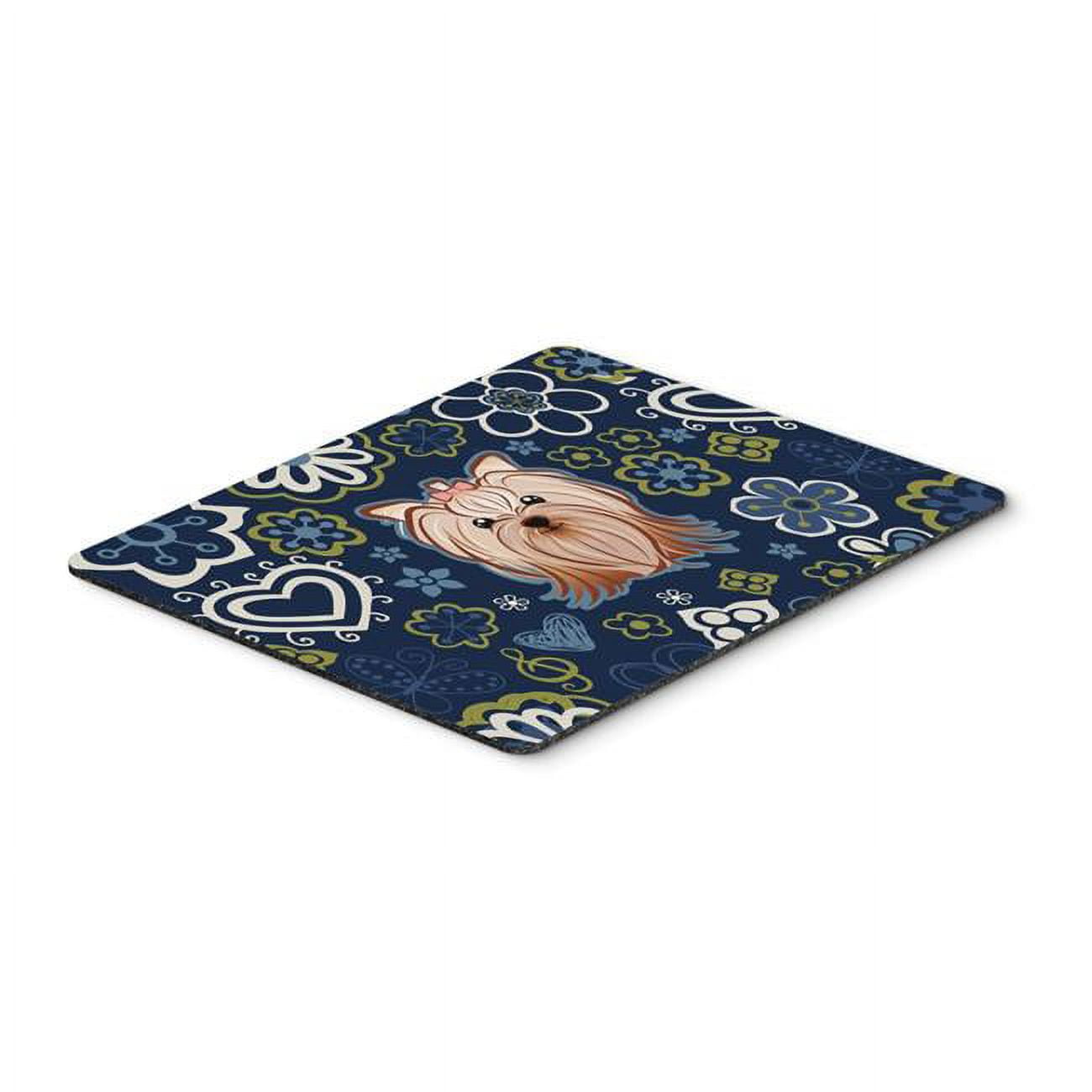 Blue Flowers Yorkie Yorkishire Terrier Mouse Pad, Hot Pad or Trivet