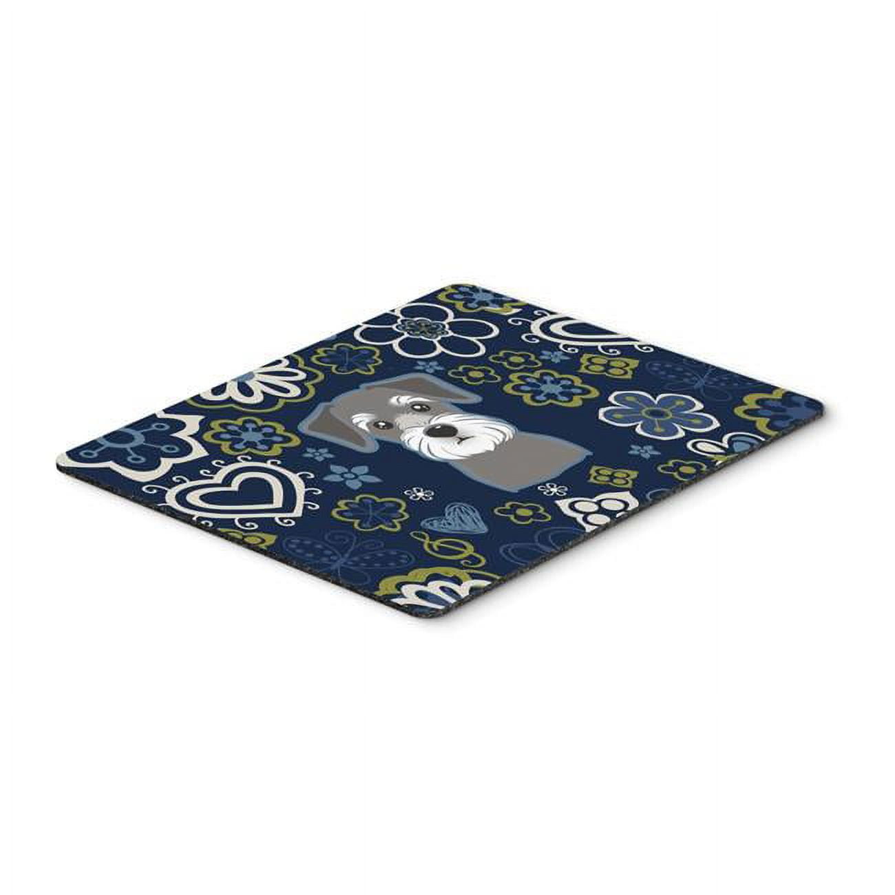 Blue Flowers Schnauzer Mouse Pad, Hot Pad or Trivet