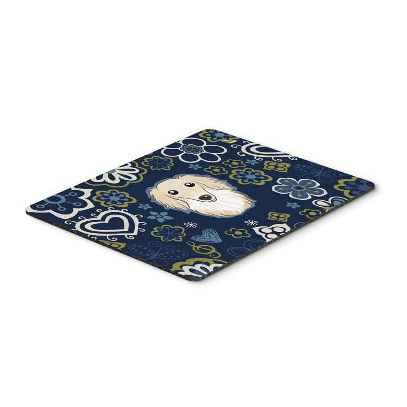 Blue Flowers Longhair Creme Dachshund Mouse Pad, Hot Pad or Trivet