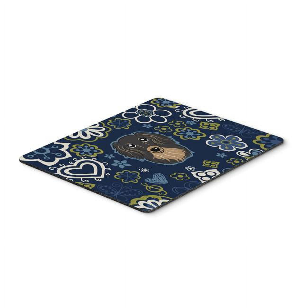 Blue Flowers Longhair Black & Tan Dachshund Mouse Pad, Hot Pad or Trivet