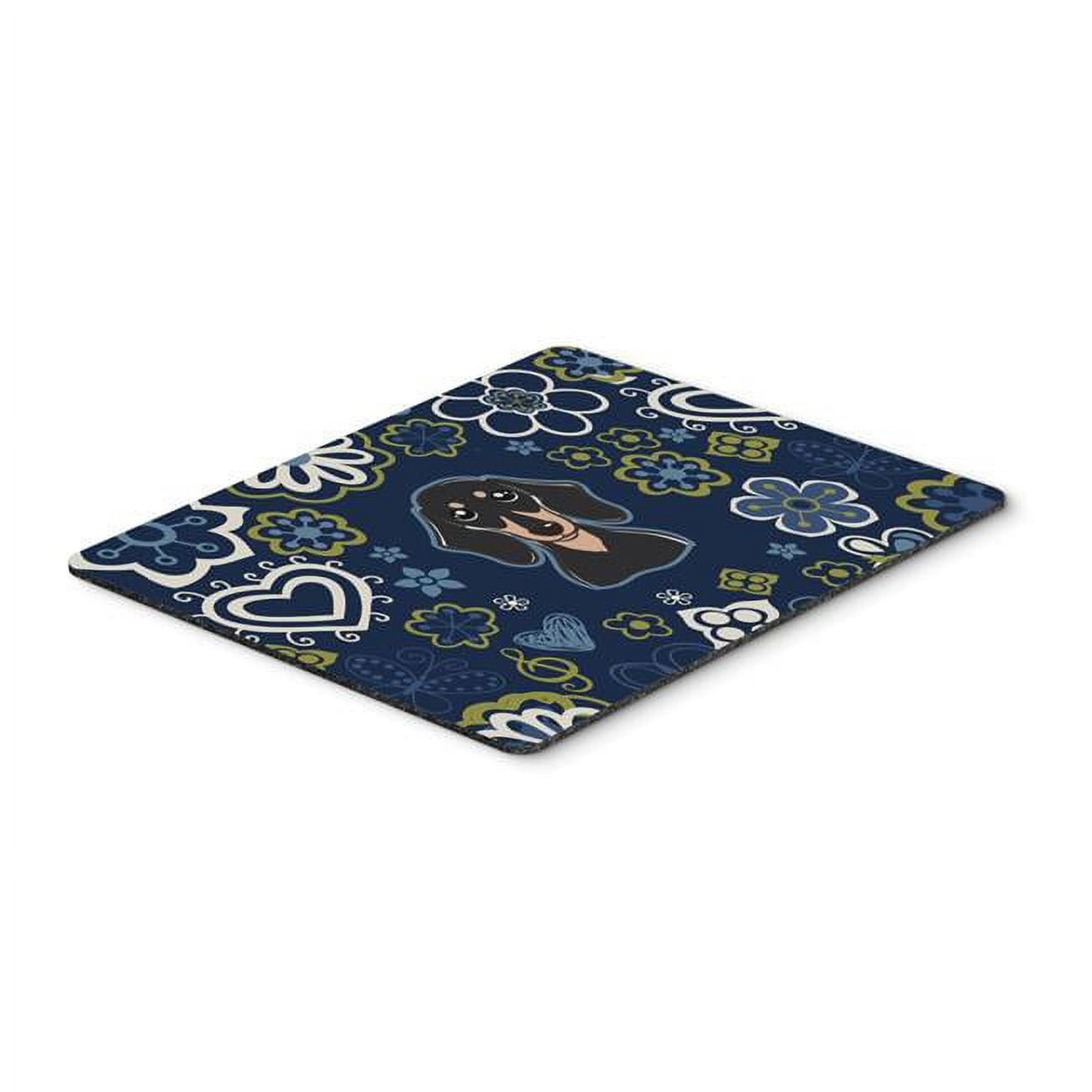 Blue Flowers Smooth Black & Tan Dachshund Mouse Pad, Hot Pad or Trivet