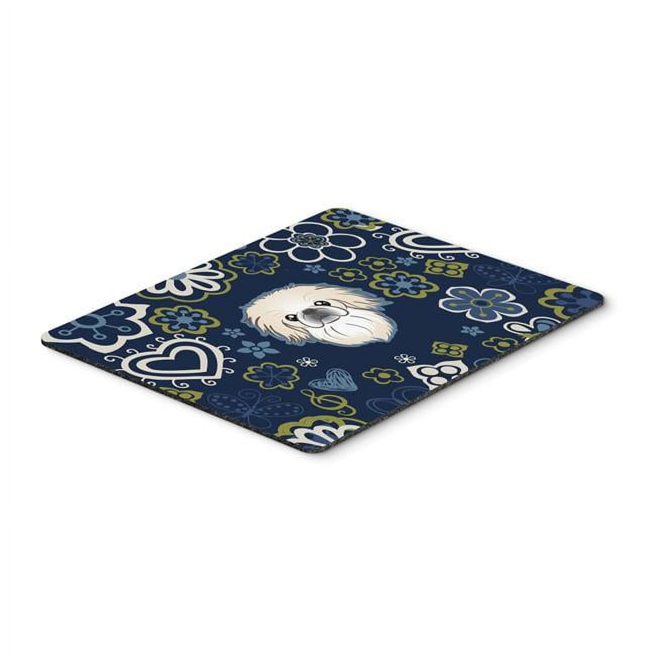 Blue Flowers Pekingese Mouse Pad, Hot Pad or Trivet