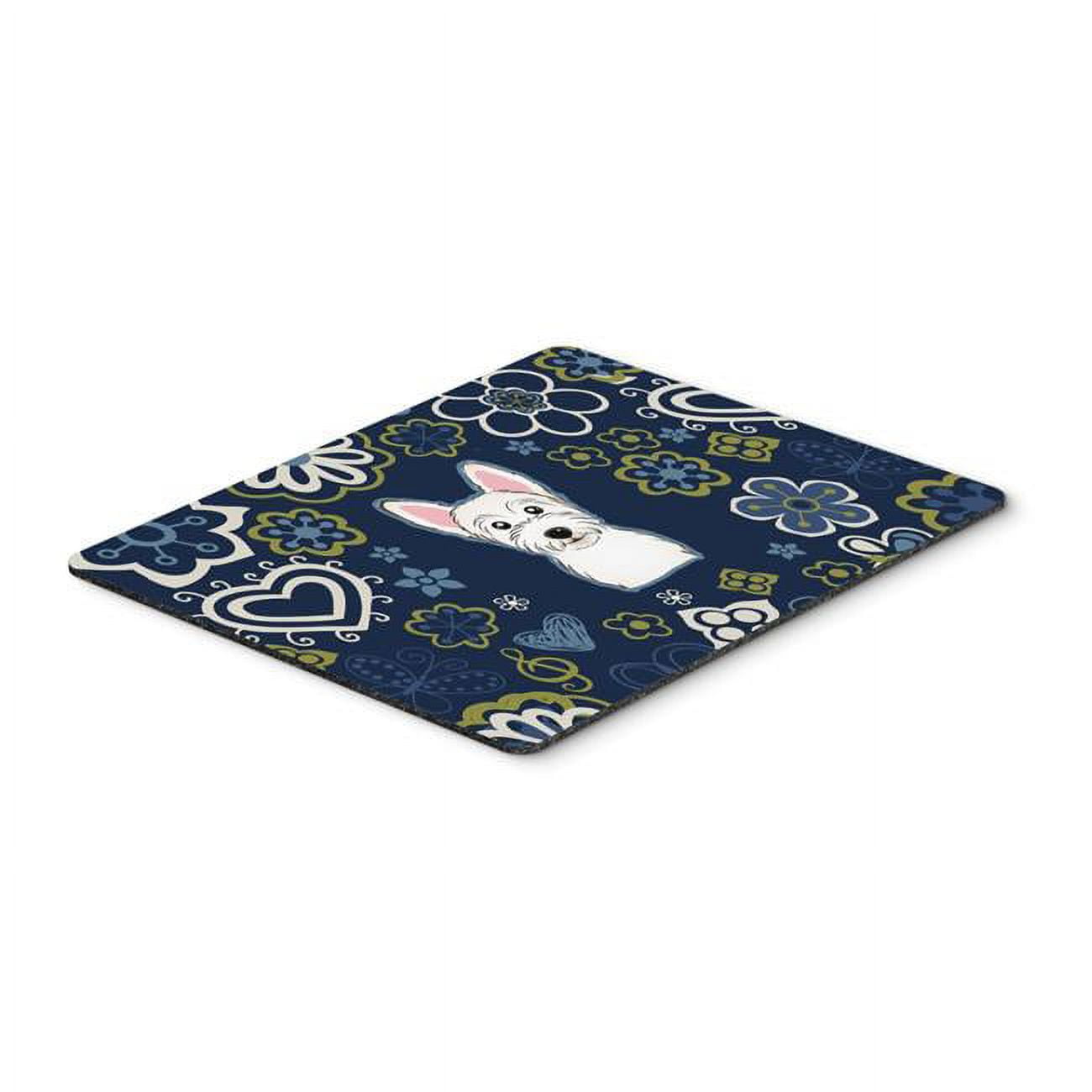 Blue Flowers Westie Mouse Pad, Hot Pad or Trivet
