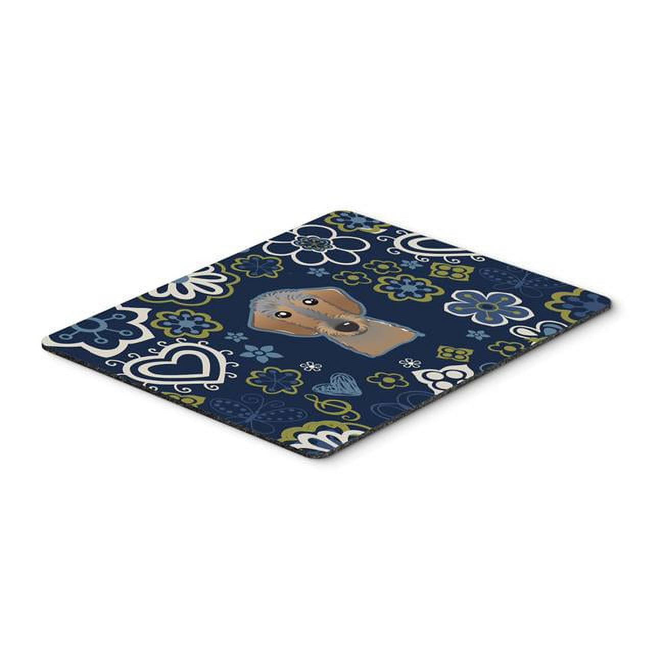 Blue Flowers Wirehaired Dachshund Mouse Pad, Hot Pad or Trivet