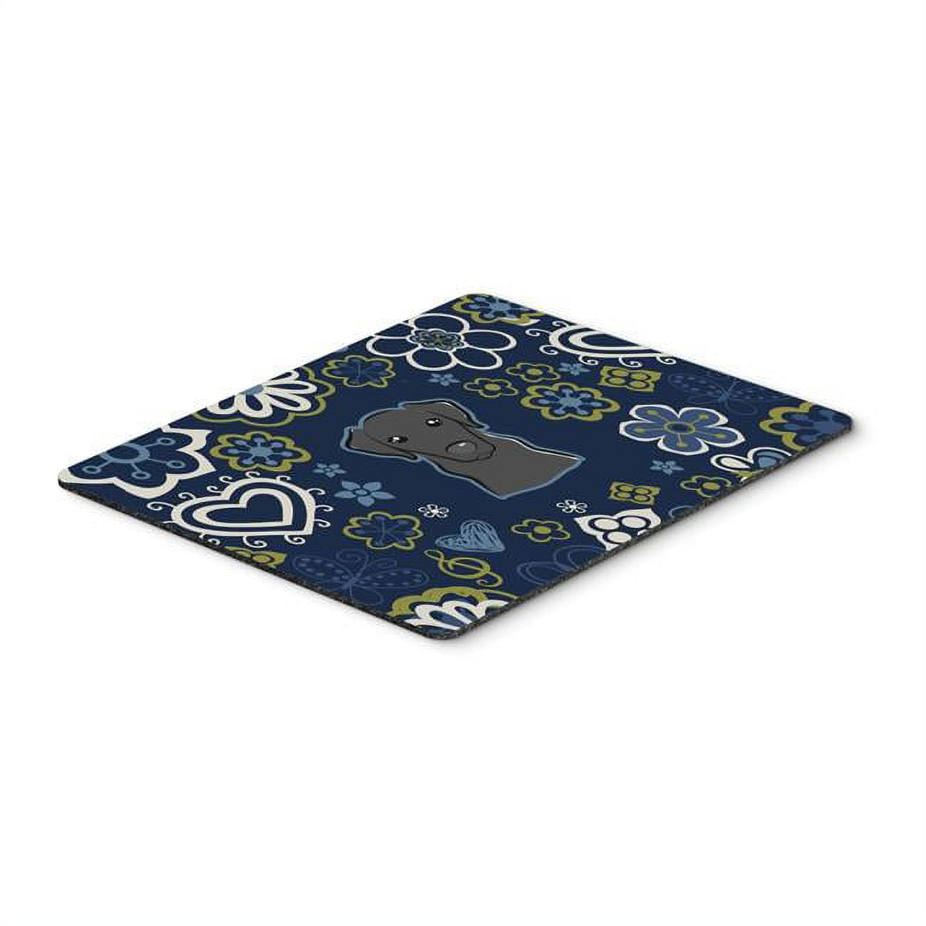 Blue Flowers Black Labrador Mouse Pad, Hot Pad or Trivet
