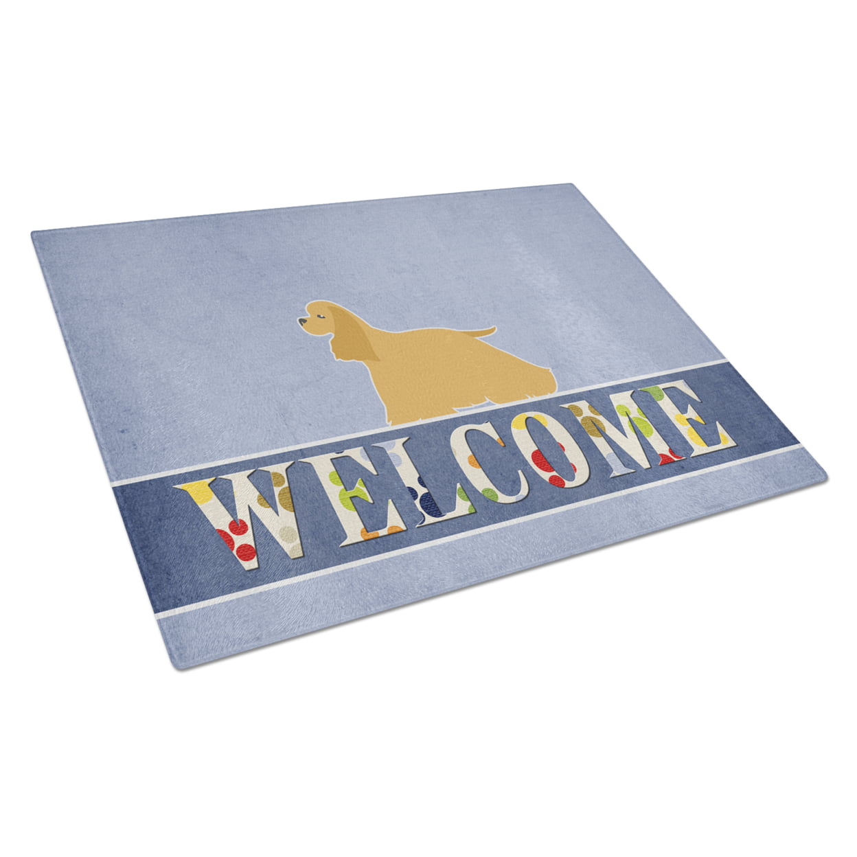 Picture of Carolines Treasures BB5490LCB Cocker Spaniel Welcome Glass Cutting Board - Large