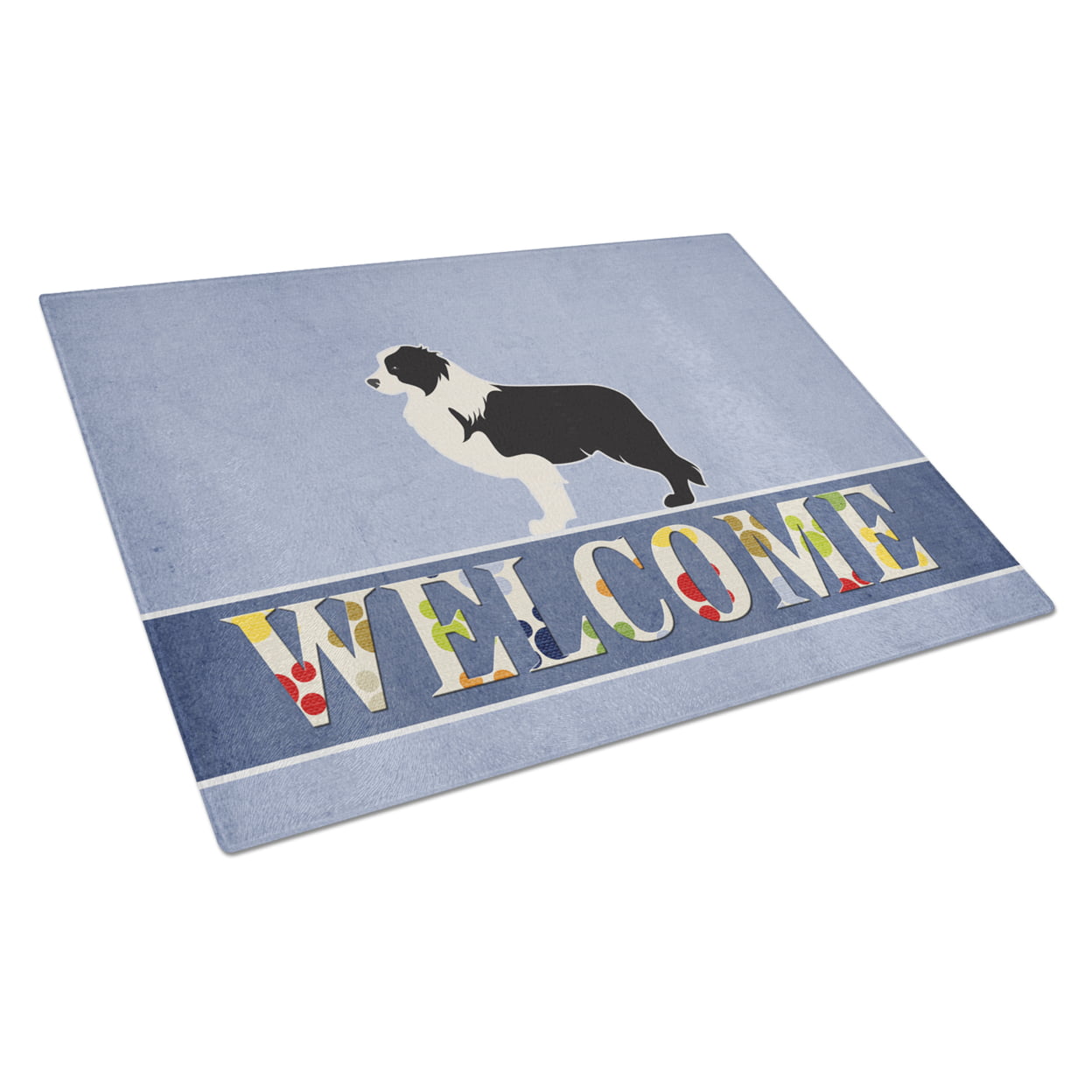 Black Border Collie Welcome Glass Cutting Board - Large