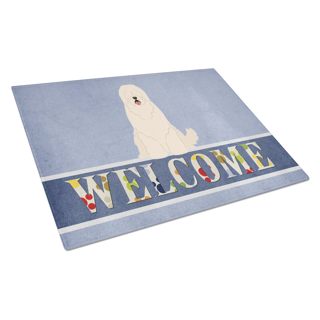 South Russian Sheepdog Welcome Glass Cutting Board - Large