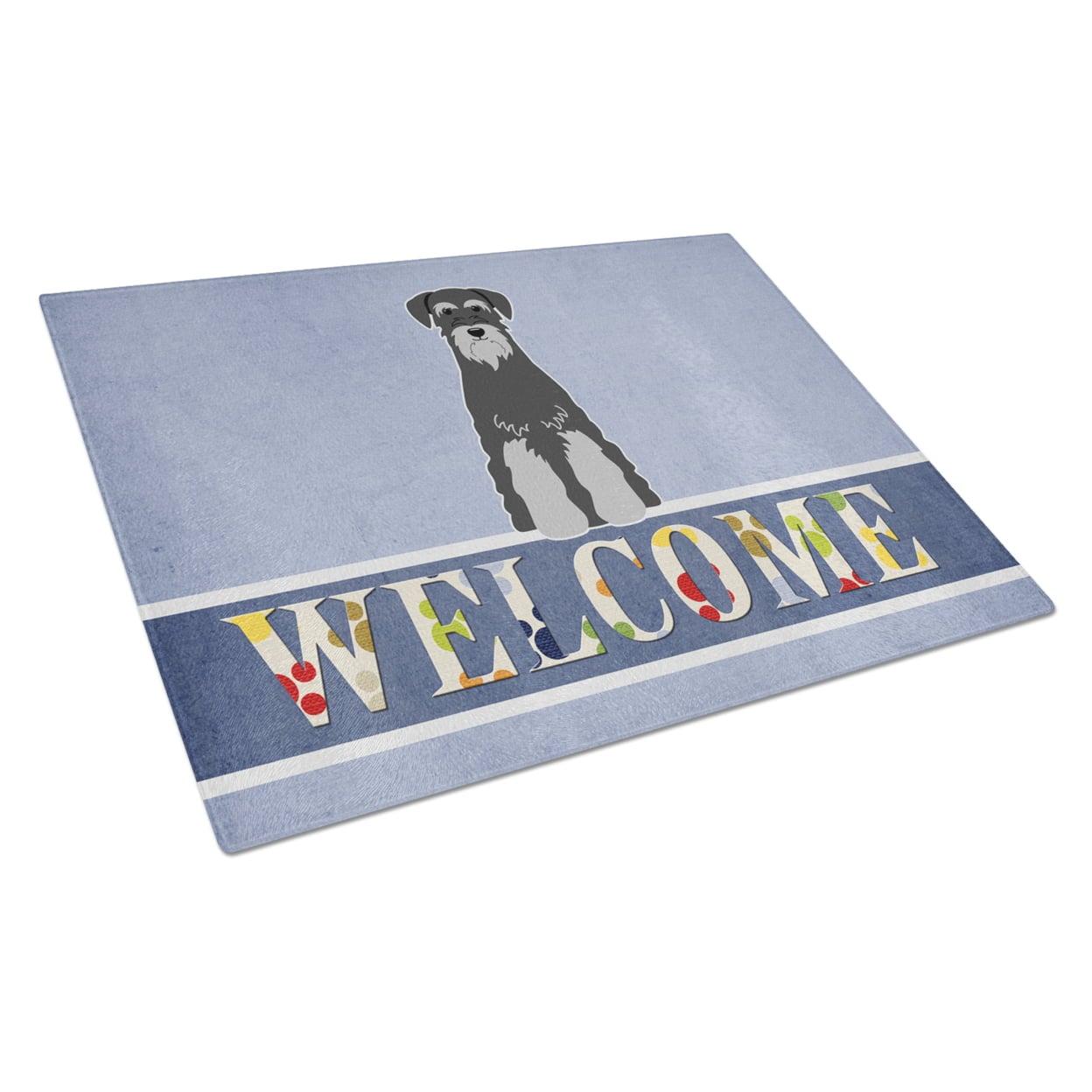 Standard Schnauzer Black Grey Welcome Glass Cutting Board - Large