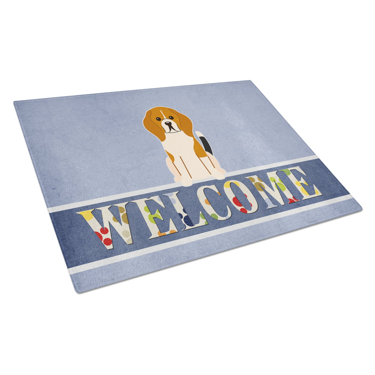 Beagle Tricolor Welcome Glass Cutting Board - Large