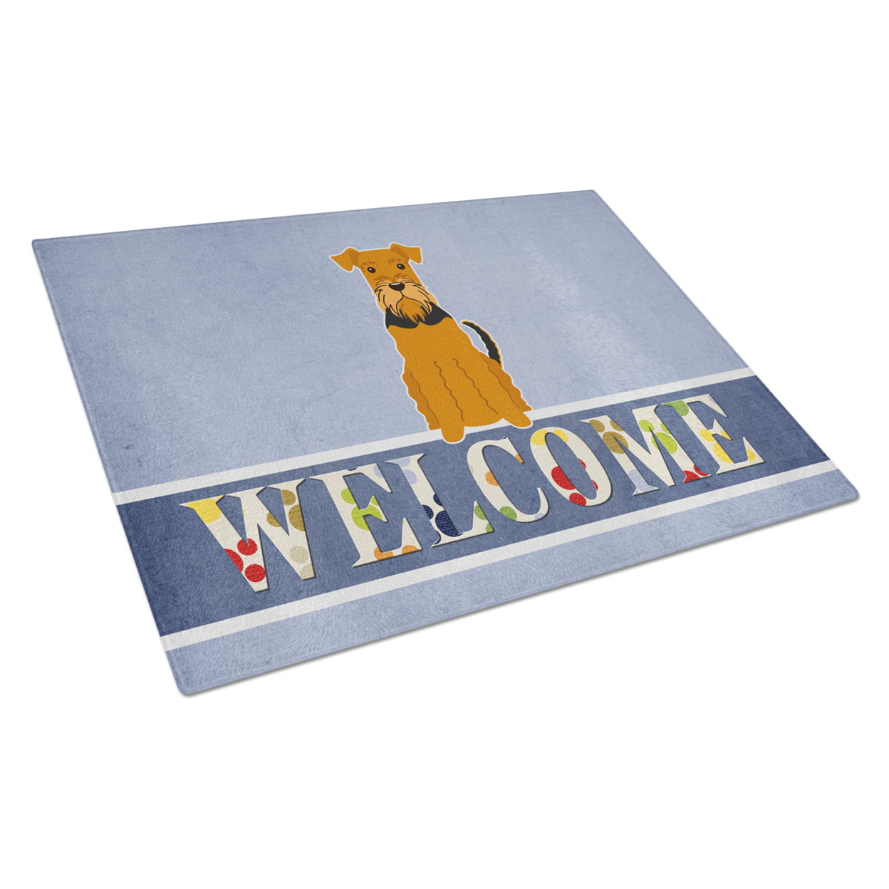 Picture of Carolines Treasures BB5622LCB Airedale Welcome Glass Cutting Board - Large