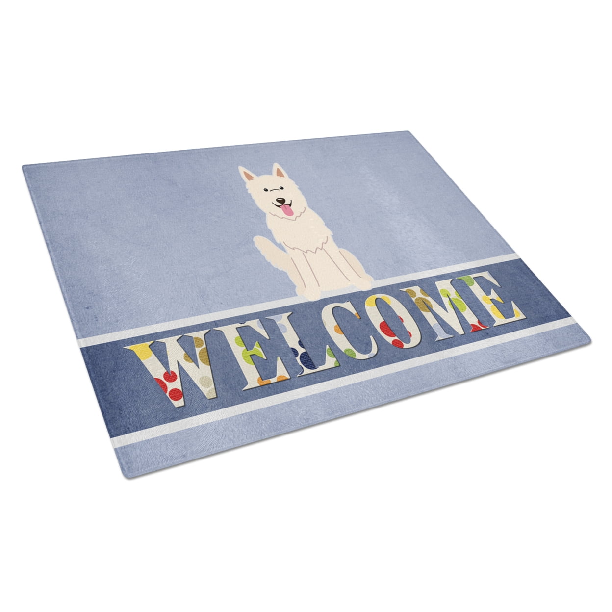 White German Shepherd Welcome Glass Cutting Board - Large