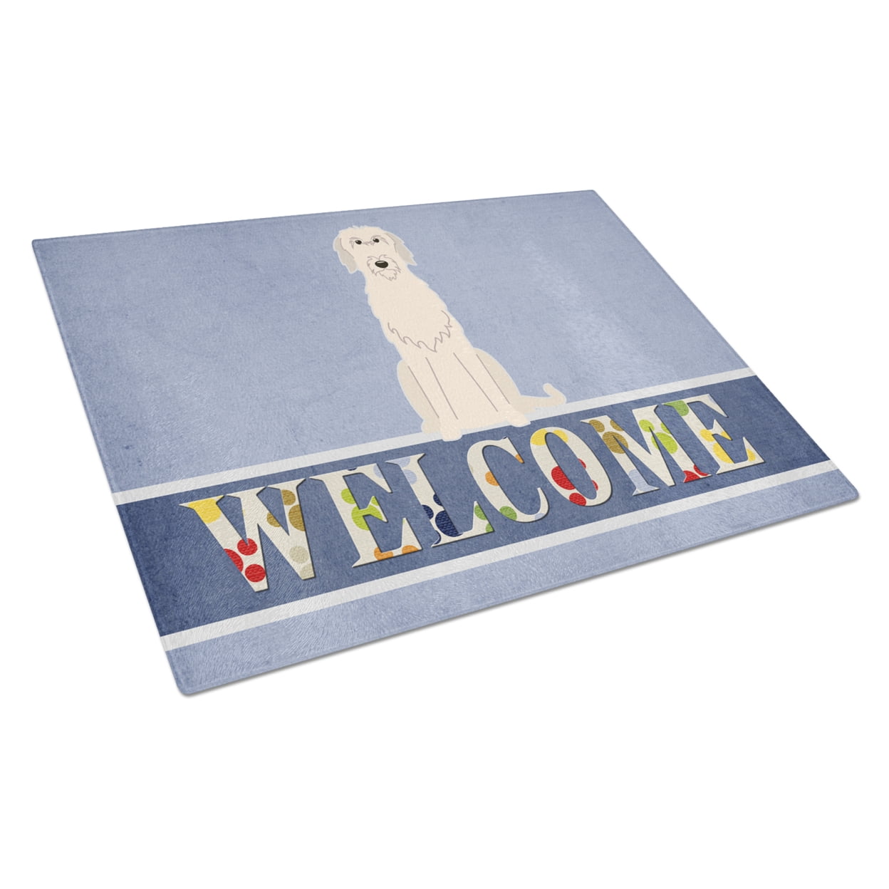 Irish Wolfhound Welcome Glass Cutting Board - Large