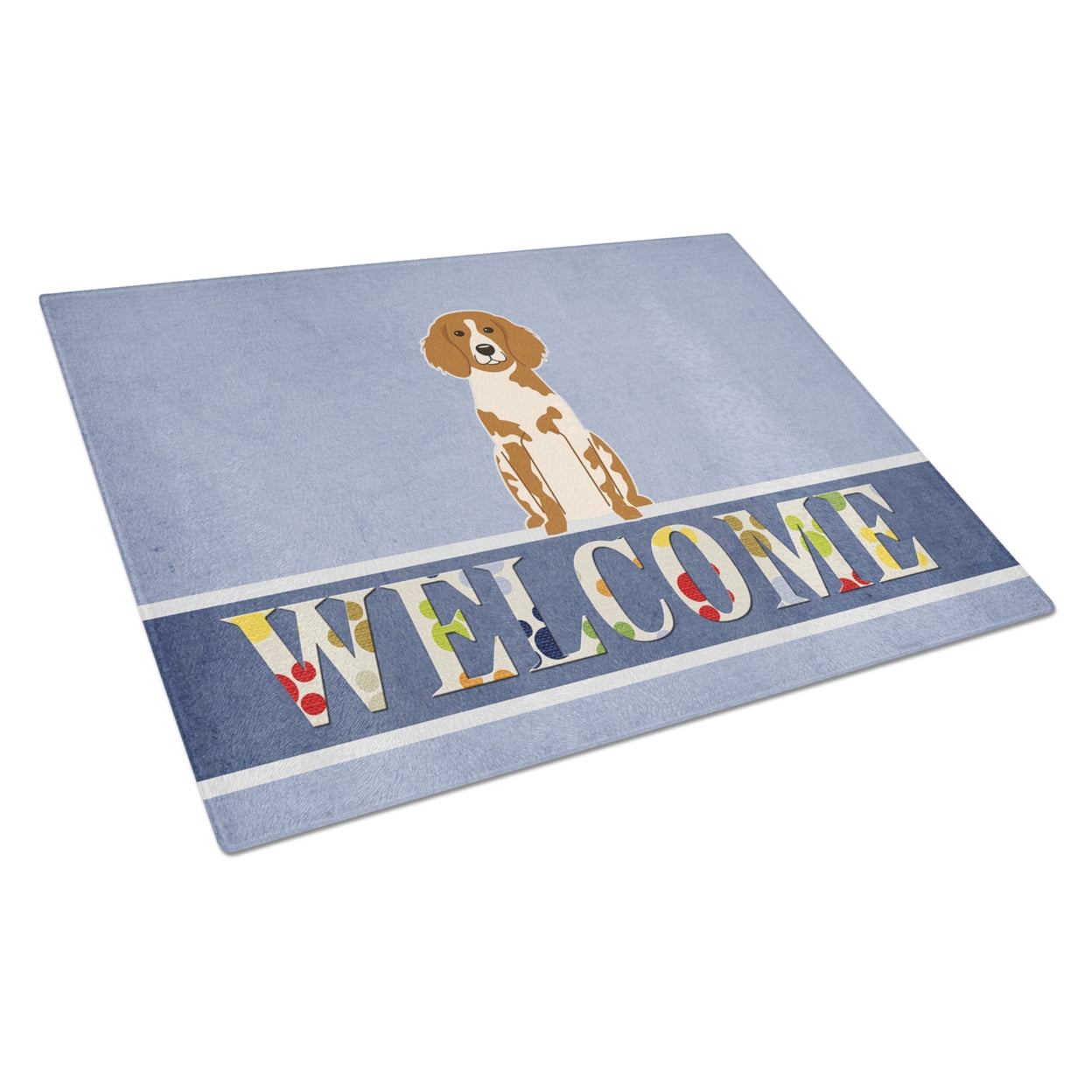 Brittany Spaniel Welcome Glass Cutting Board - Large