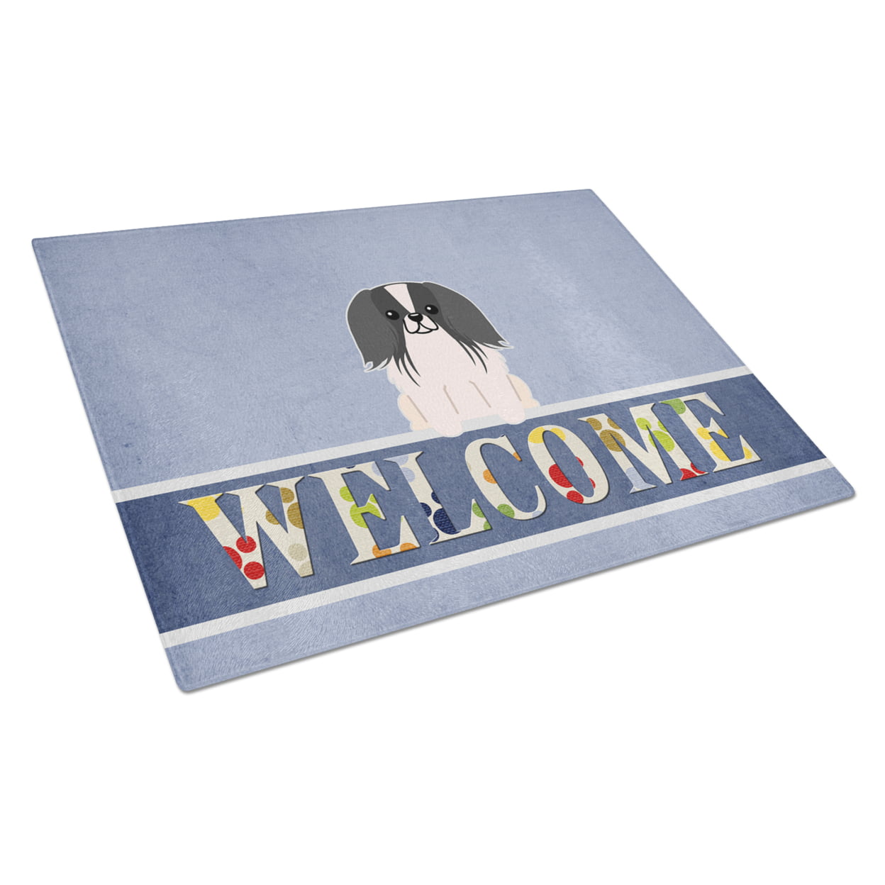 Pekingnese Black & White Welcome Glass Cutting Board - Large
