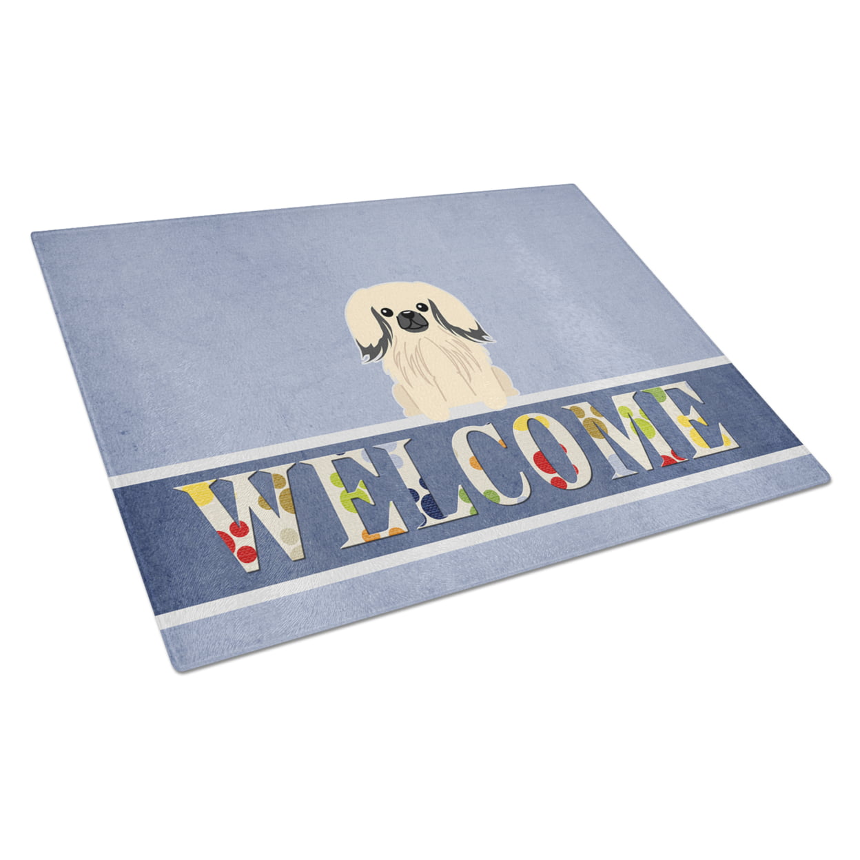Pekingnese Cream Welcome Glass Cutting Board - Large