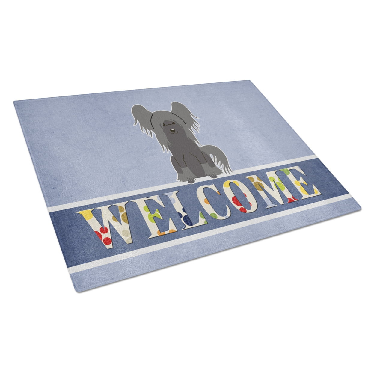 Chinese Crested Black Welcome Glass Cutting Board - Large