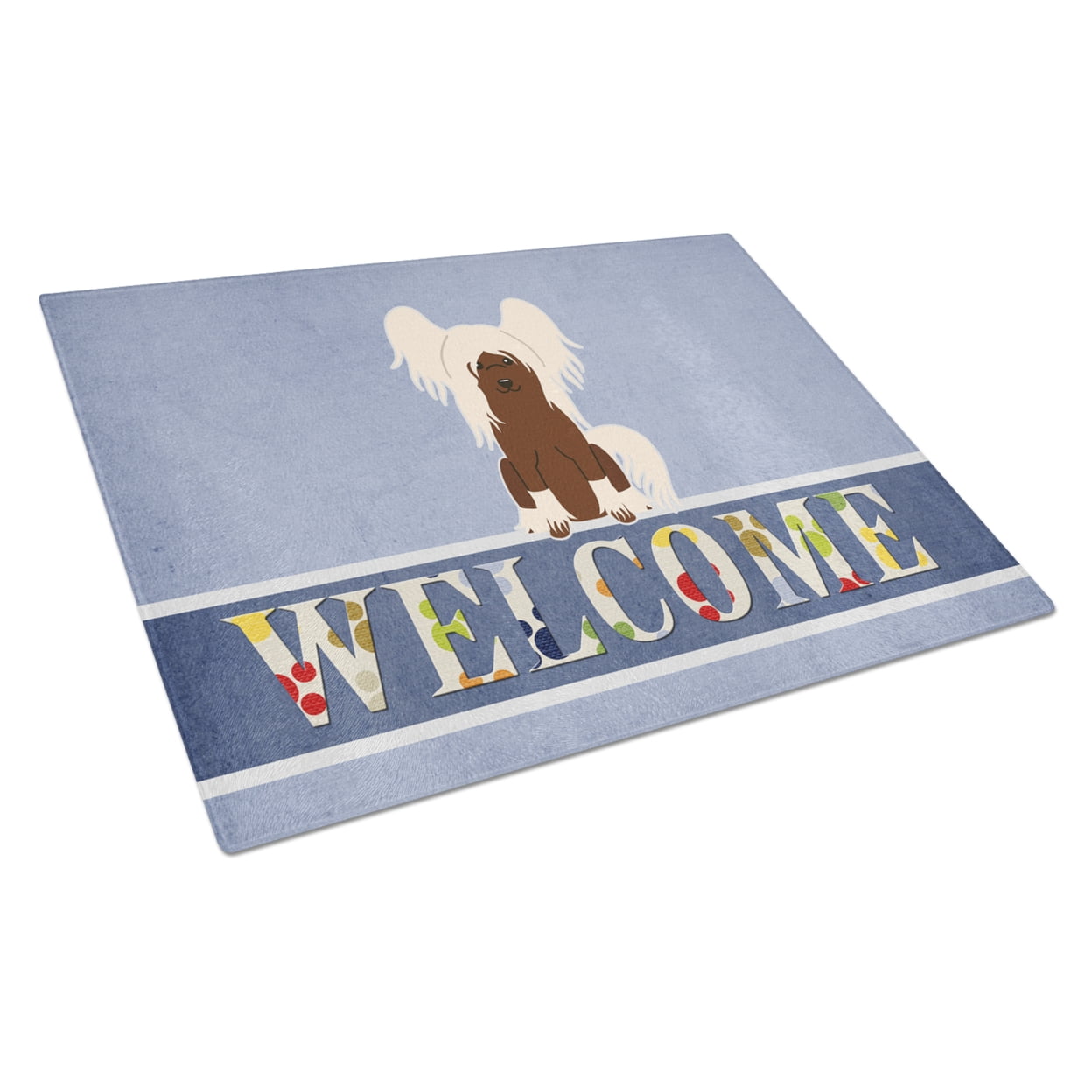 Chinese Crested Cream Welcome Glass Cutting Board - Large