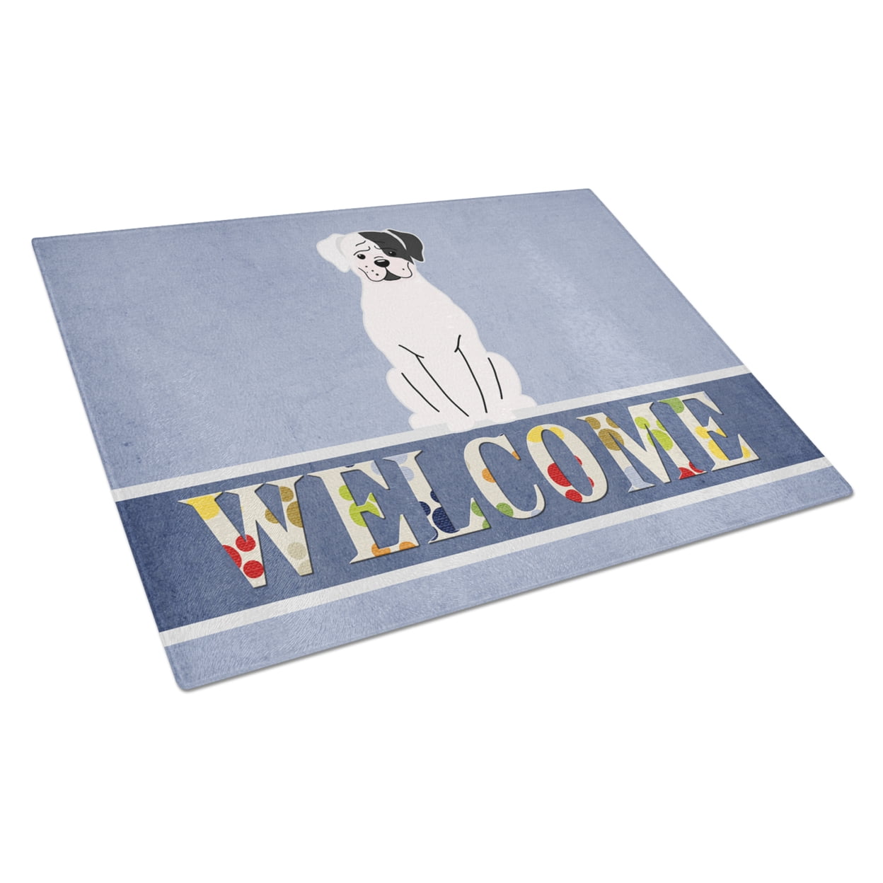 White Boxer Cooper Welcome Glass Cutting Board - Large