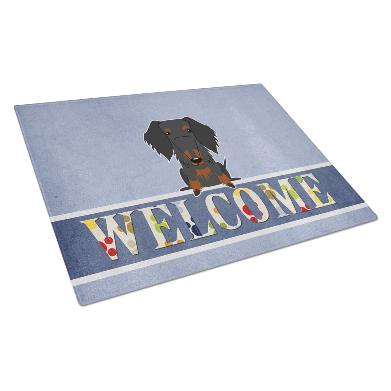 Wire Haired Dachshund Black Tan Welcome Glass Cutting Board - Large