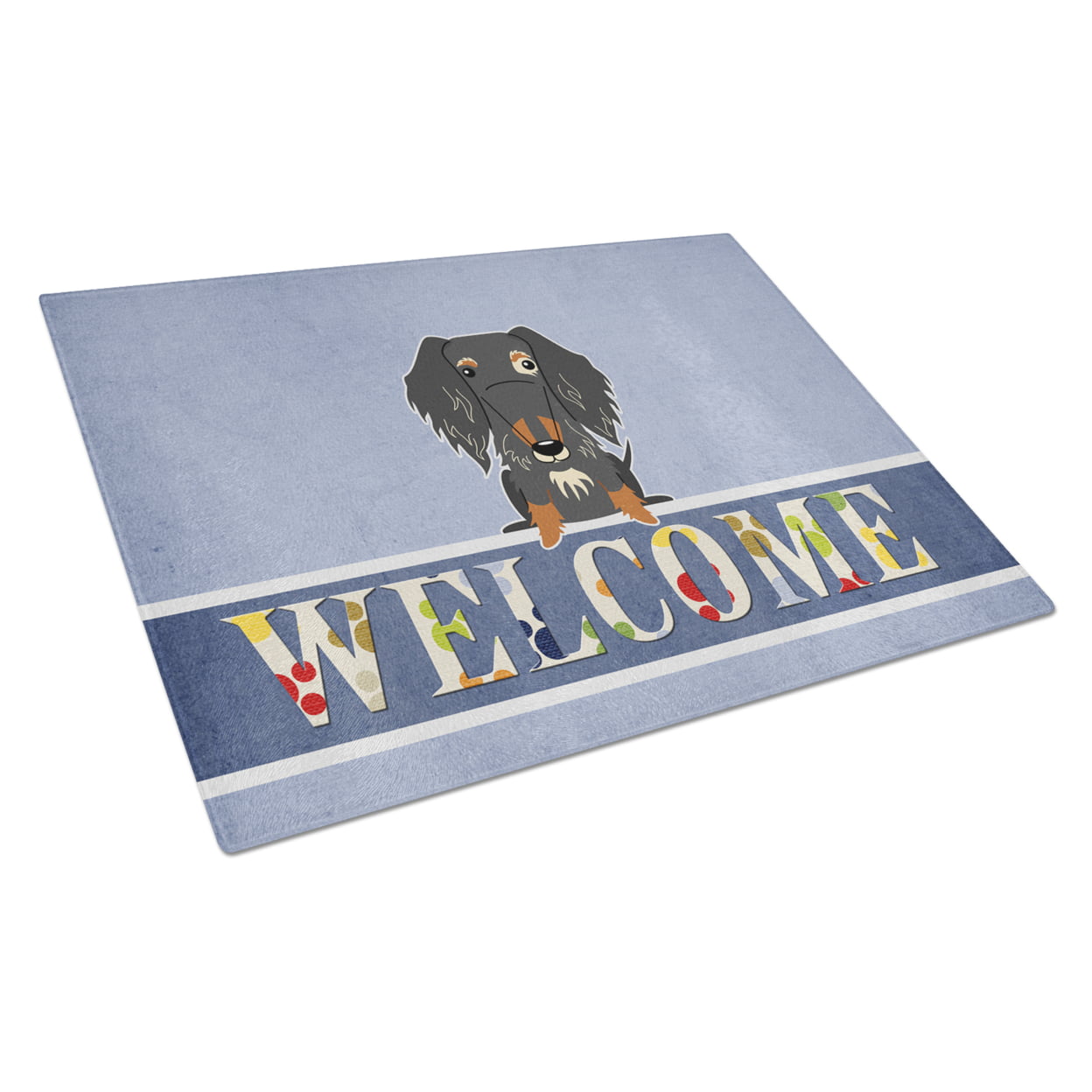 Wire Haired Dachshund Dapple Welcome Glass Cutting Board - Large