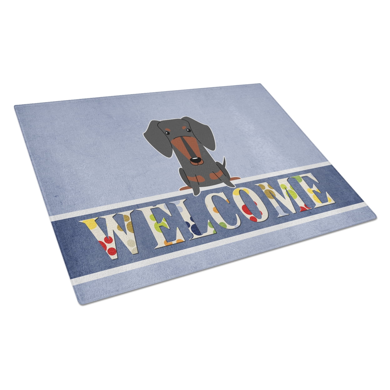 Dachshund Black Tan Welcome Glass Cutting Board - Large