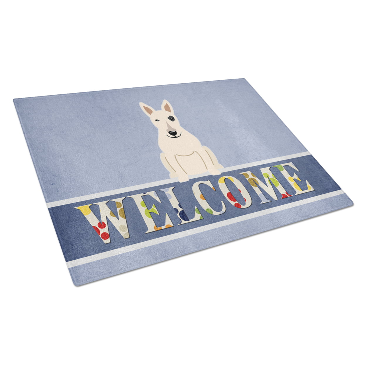 Bull Terrier White Welcome Glass Cutting Board - Large
