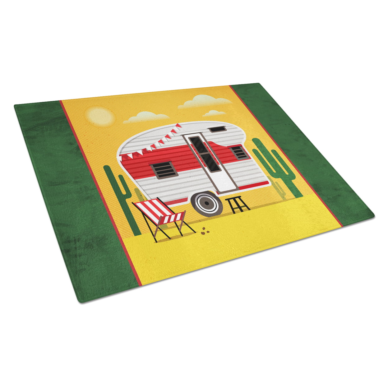 Greatest Adventure Retro Camper Desert Glass Cutting Board - Large
