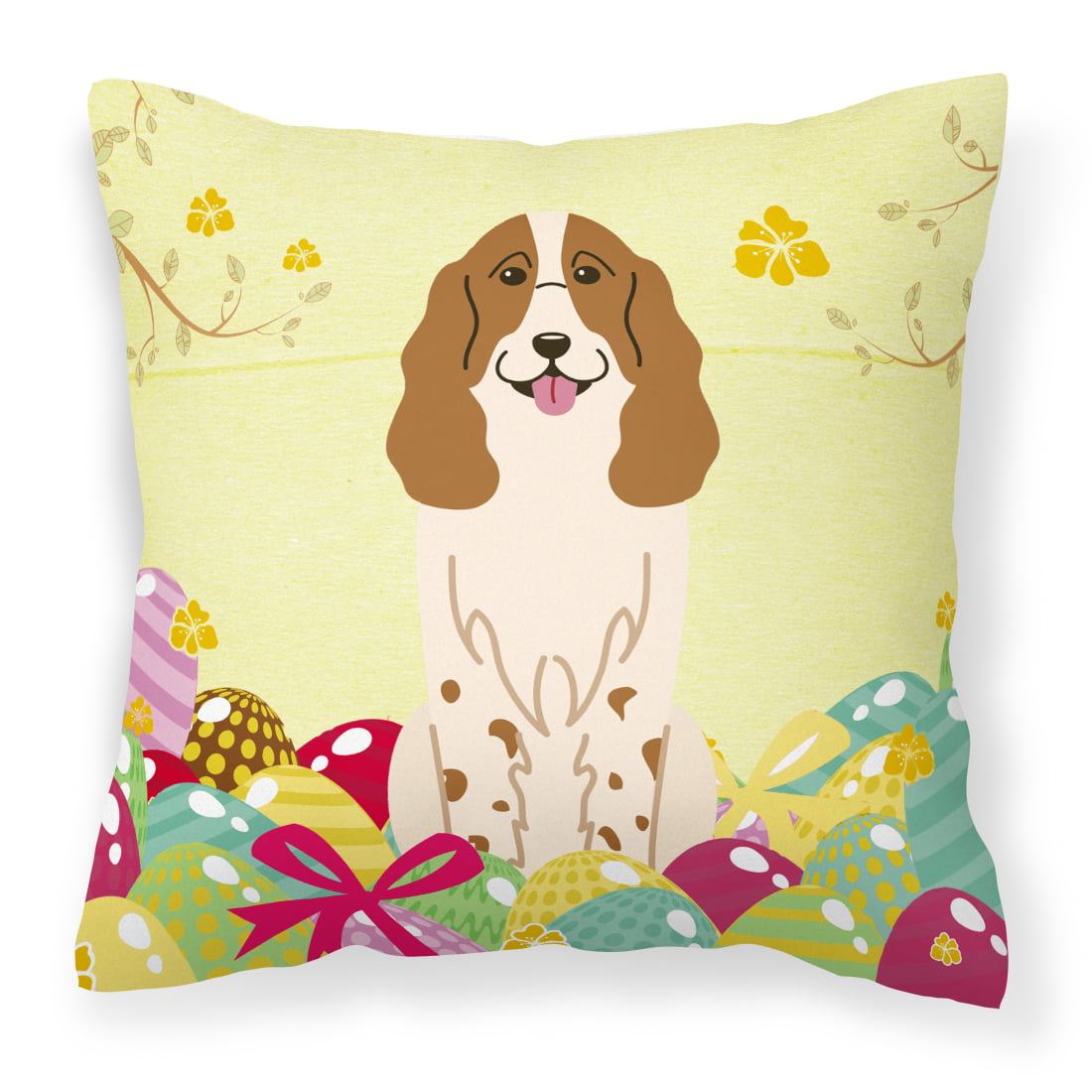Easter Eggs Russian Spaniel Fabric Decorative Pillow