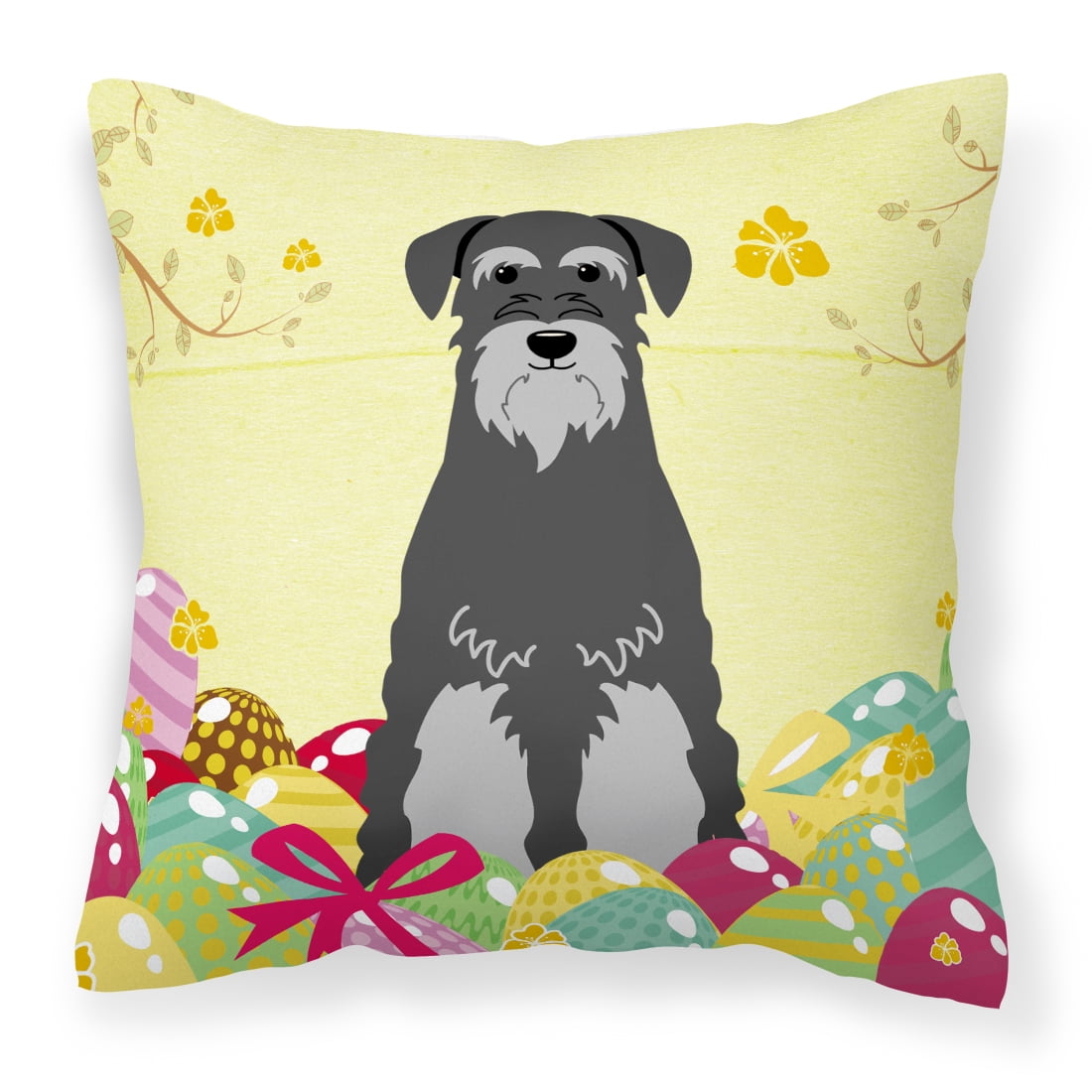 Easter Eggs Standard Schnauzer Black Grey Fabric Decorative Pillow