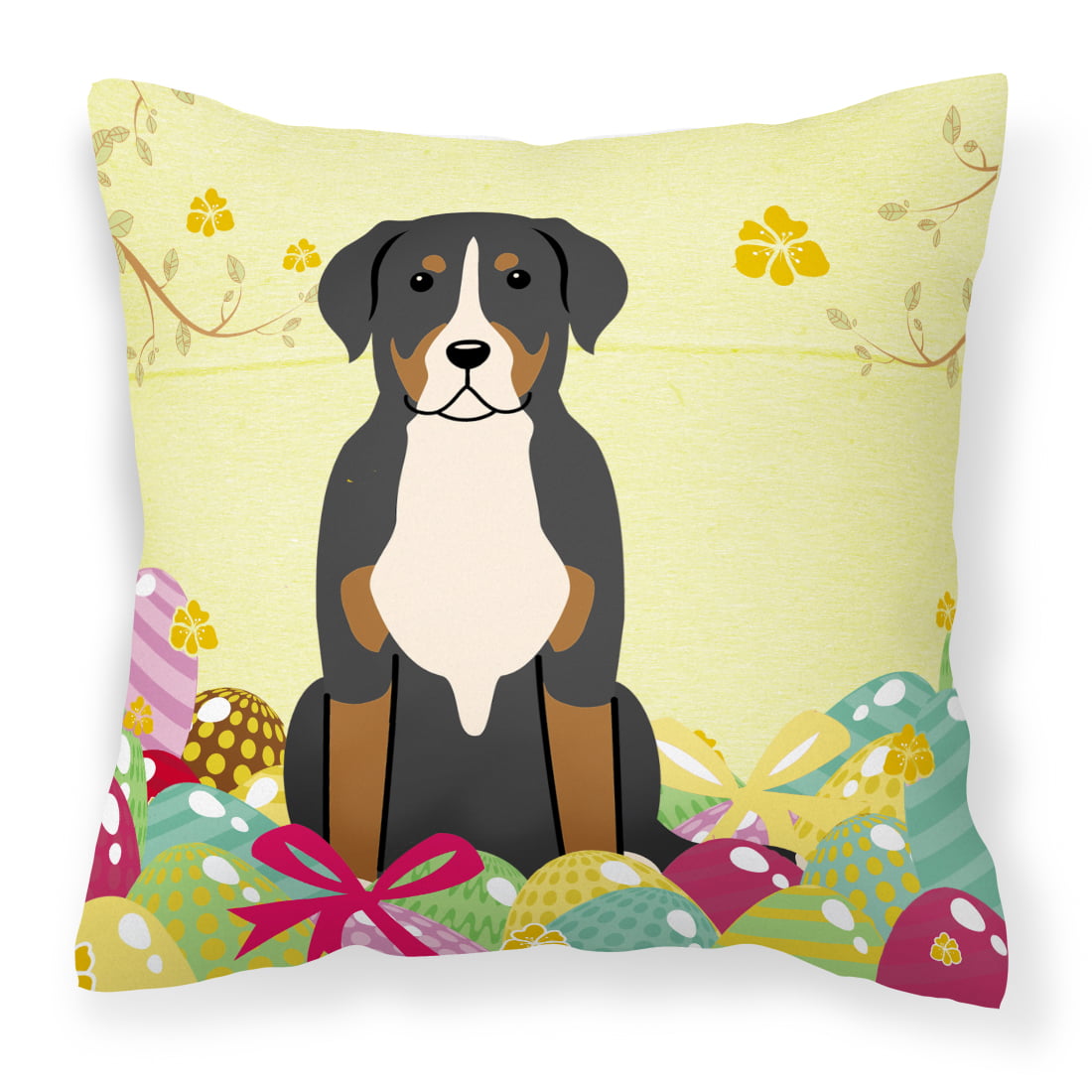 Easter Eggs Greater Swiss Mountain Dog Fabric Decorative Pillow