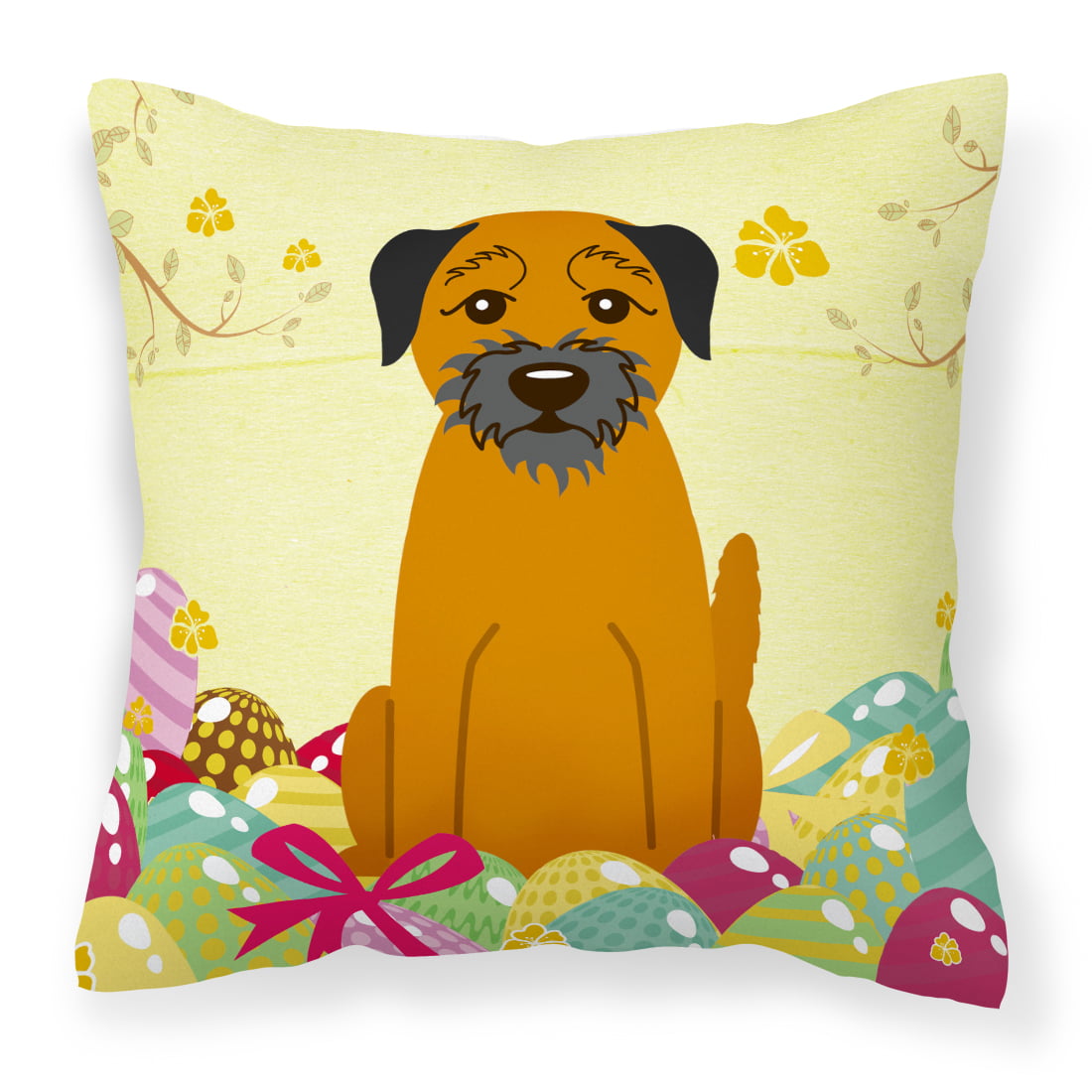 Easter Eggs Border Terrier Fabric Decorative Pillow