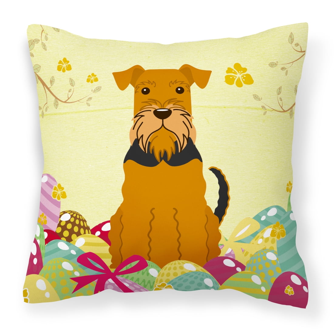 Easter Eggs Airedale Fabric Decorative Pillow