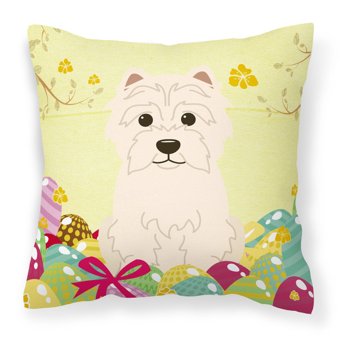 Easter Eggs Westie Fabric Decorative Pillow