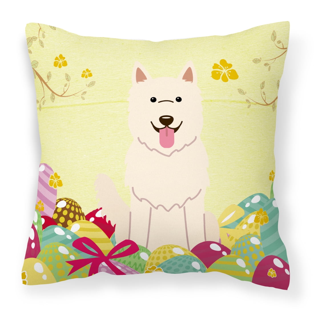 Easter Eggs White German Shepherd Fabric Decorative Pillow