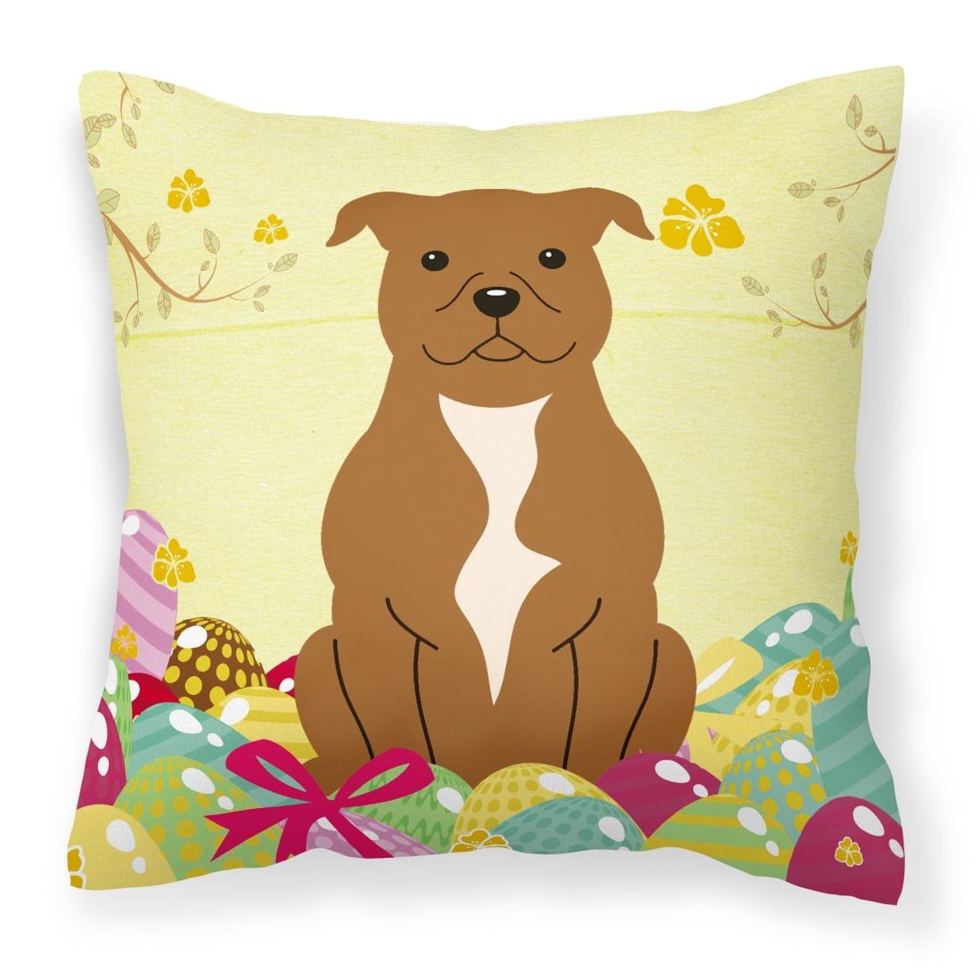 Easter Eggs Staffordshire Bull Terrier Brown Fabric Decorative Pillow