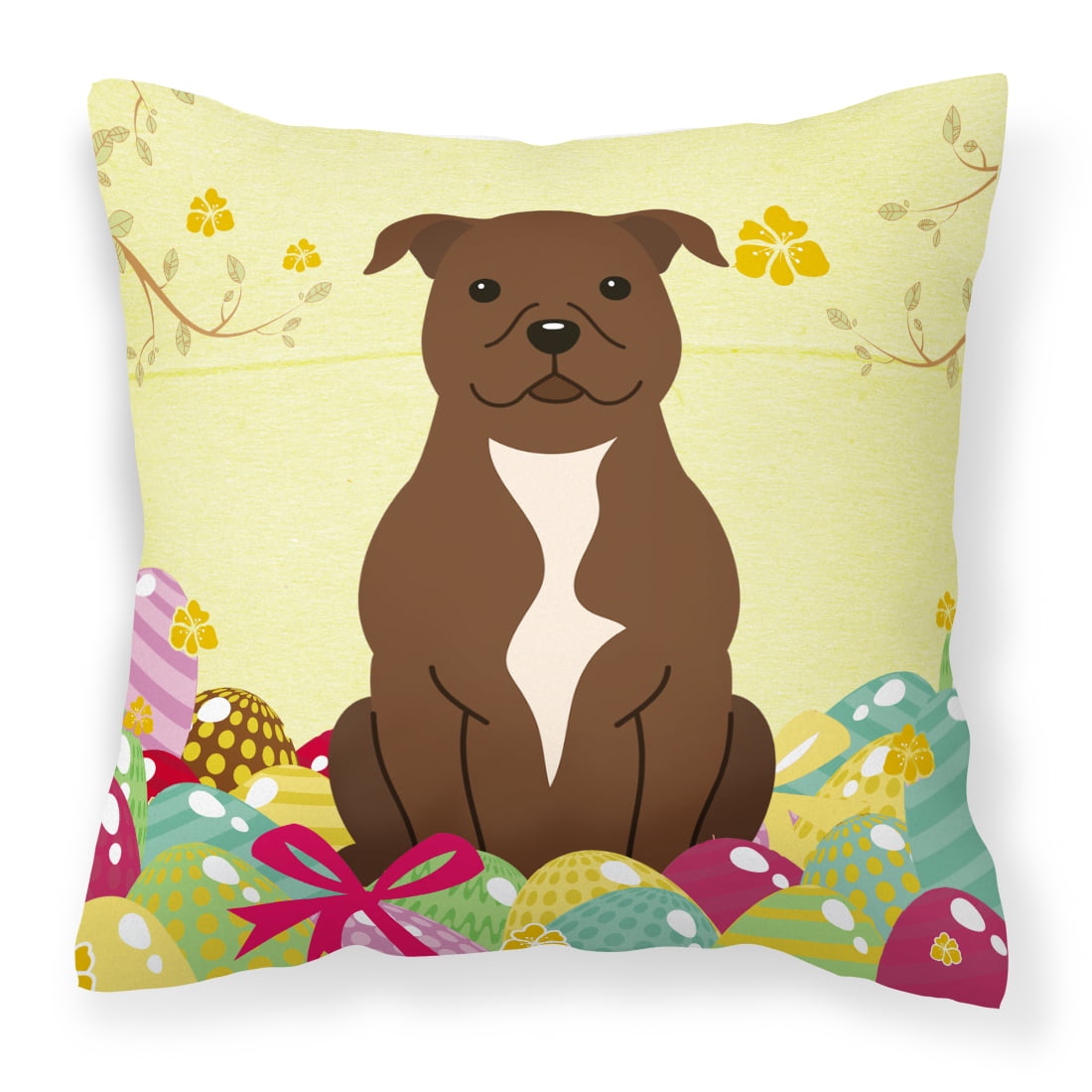 Easter Eggs Staffordshire Bull Terrier Chocolate Fabric Decorative Pillow